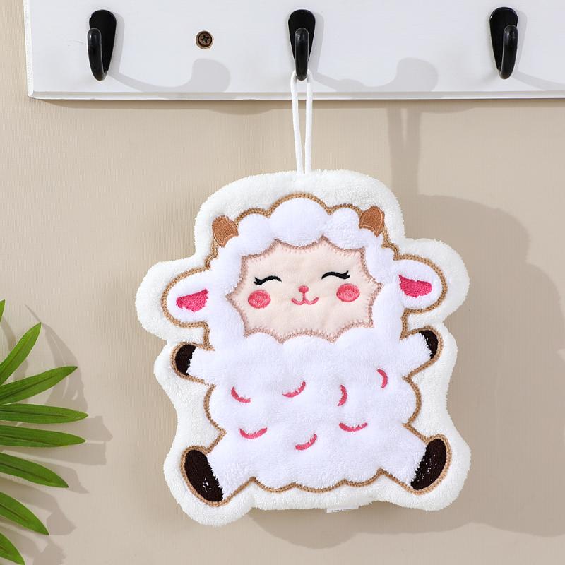 Funny Cartoon Lamb Hanging Hand Towel Thick Absorbent Soft Plush for Kitchen Sink Bathroom Housewarming Present
