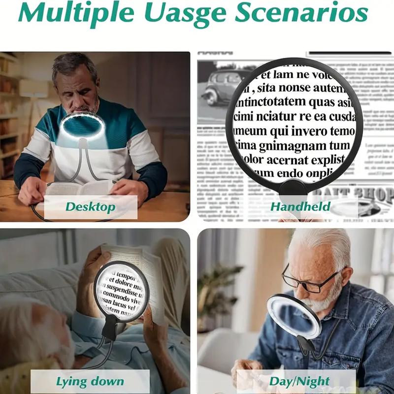 Gooseneck Flexible Magnifying Glass, Adjustable Brightness, Suitable for the Elderly, Rechargeable Magnifying Glass,light Weight