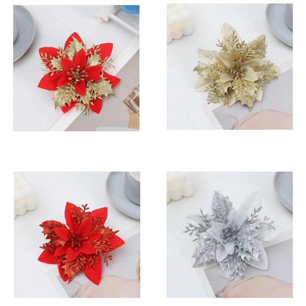 10Pcs with Clips Artificial Flowers for Christmas Tree Christmas Fake Flowers Pendant Home Decor