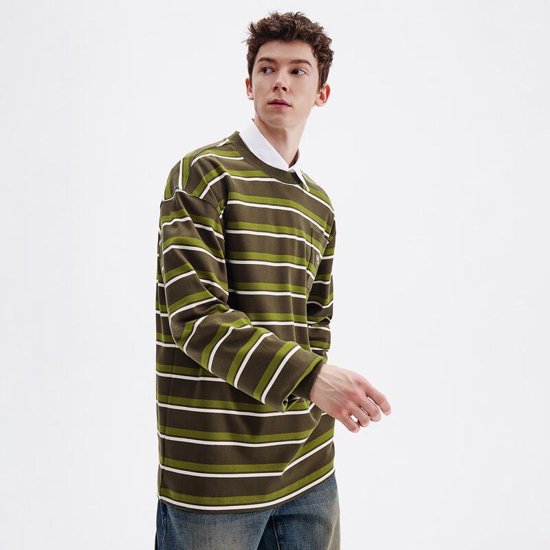 NVG·YOUNG Men's Casual Striped Cotton Long-Sleeve T-Shirt