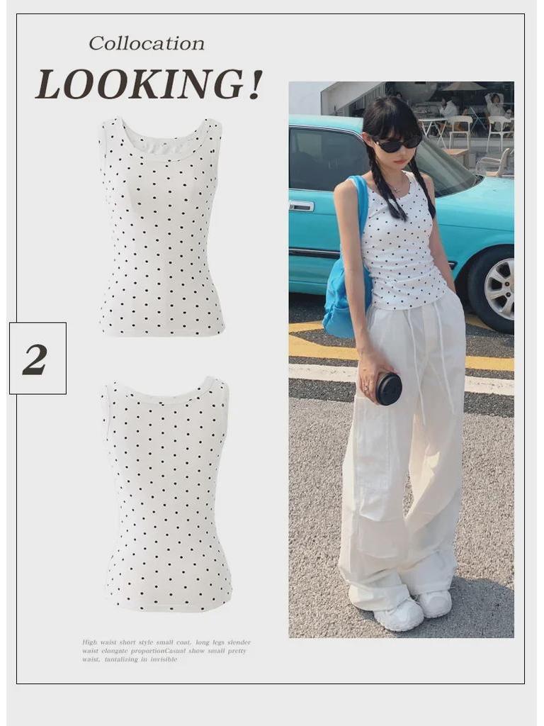 Jin Yin 3-Color Slimming Polka Dot Tank Top - Fashionable, Stretchy, Spicy Girl Style for Summer 2024