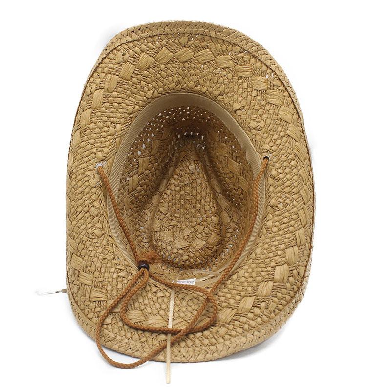 Ethnic Style Foldable Raffia Straw Hat With Wide Brim Sun Protection For Summer Beach Wear
