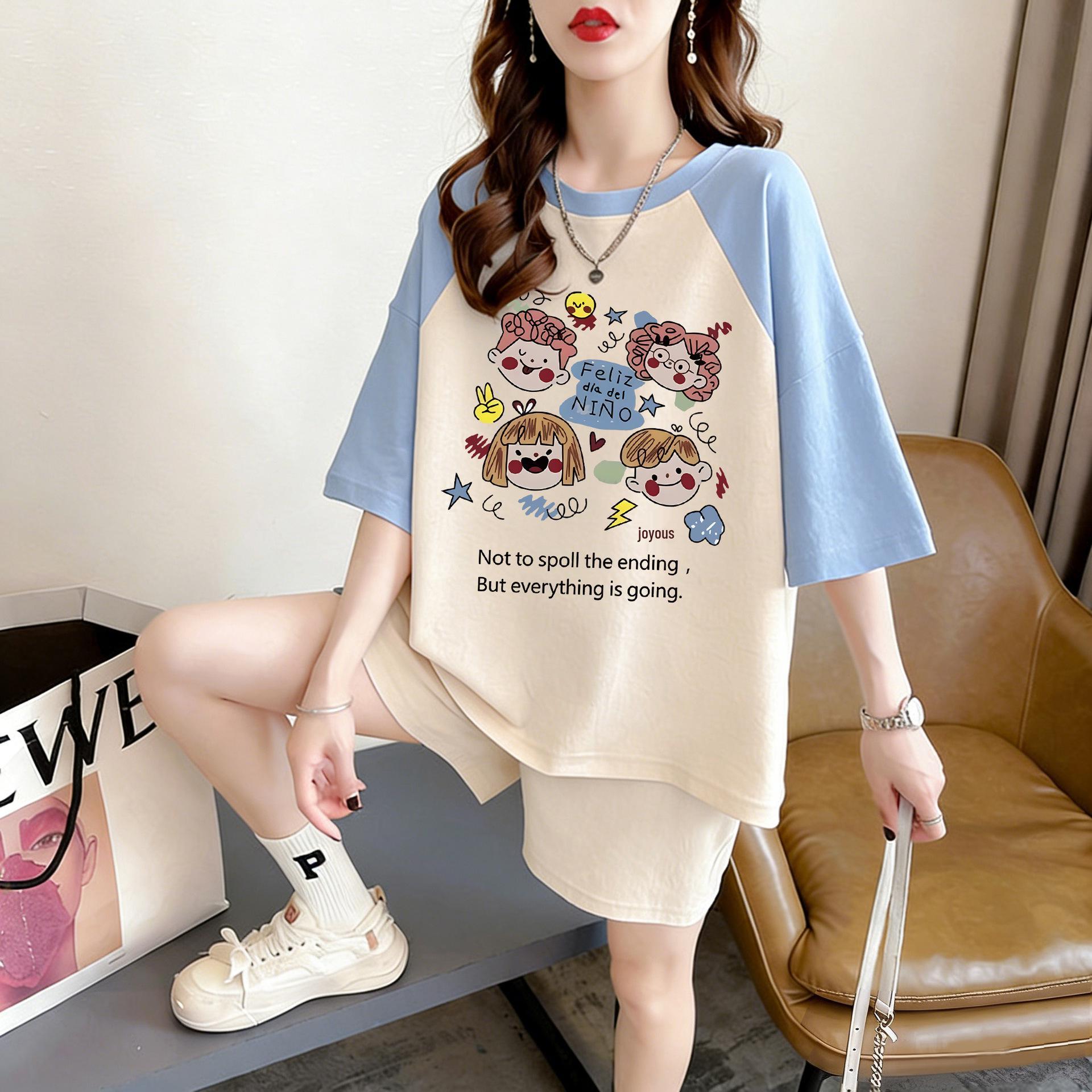 

Plus Size Loose Short Sleeve Cartoon T-shirt - Summer Casual Mid-length M