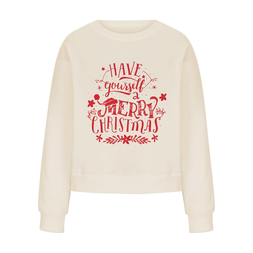 Women's Casual Fashion Christmas Printed Long Sleeve O-Neck Pullover Top