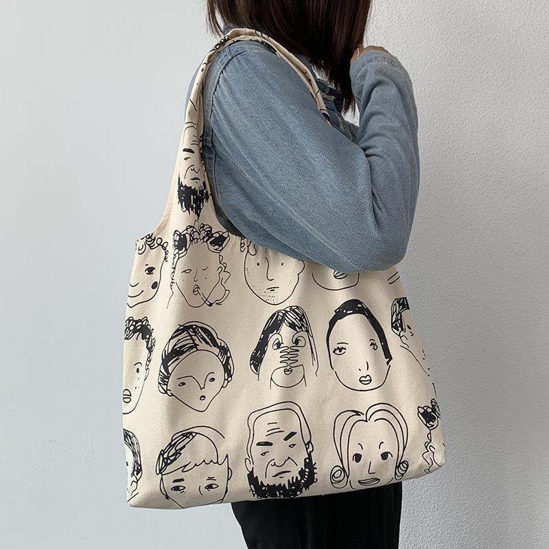 Designer Literary Illustration Canvas Tote: Large Capacity, Summer Style for Female Students