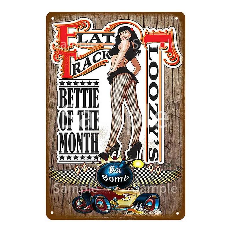 Plakat na ścianę garażu Samochód Pin Up Girl Retro Vintage Dekoracja Metalowy Blaszany Znak Do Jaskini Mężczyzny Sklepu Klubu Baru Dekoracja Ścienna YL078