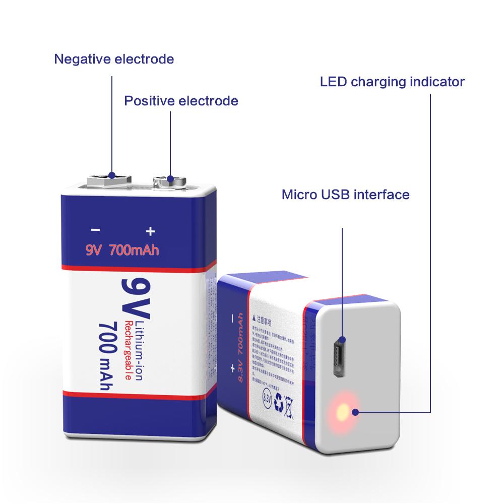 USB-Ladegerät 9 Volt Li-Ionen-Akku 6F22 9 V LiIon Lithium-Batterie für RC-Helikopter-Modell Mikrofon Spielzeug Metalldetektor Batterie