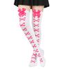 1 Paar Mädchen Schwarz Süß Niedlich Rosa Y2K Harajuku Lolita Oberschenkelhohe Strümpfe Mädchen Knochen Schleife Socken Streetwear