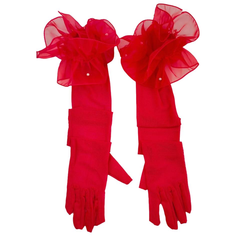 Lace Pearl Etiquette Gloves Perspective Sunscreen Sleeves Fashion Long Gloves  Wedding Dress