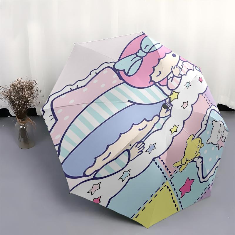 Little Twin Stars,Sanrio Characters Automatic opening and closing folding umbrella with 8 rib frame and compact travel design,perfect for