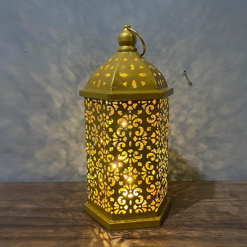White LED Hollow Out Iron Lantern Vintage Home Decor Bedroom Living Room Ambient Lighting Craft Ornament for Indoor Outdoor Use