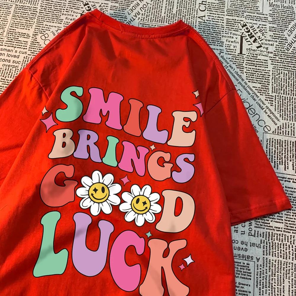 

Улыбка приносит удачу Мужская женская футболка с рисунком Хлопковые футболки с круглым вырезом Дышащая футболка Простота Футболка Одежда Топы для пар XXXXXL слоновая кость