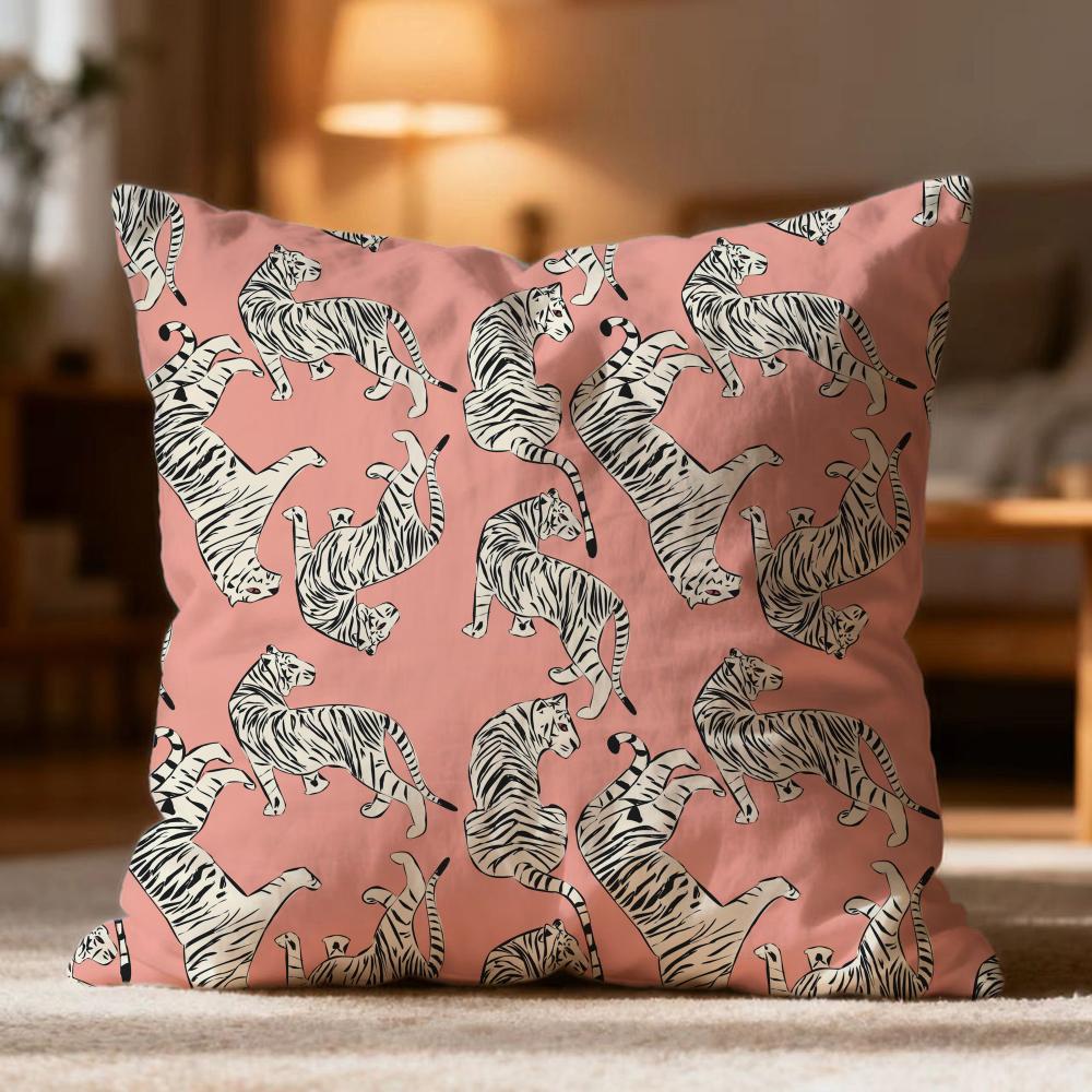 Popular Tigers Print Cushion Cover Soft Washable Pillow Case Multi-Scene For Couch Bed Travel Office Use