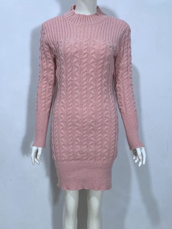 Cross-Border Fashion Cable Knit Sweater Dress: New European & American Mid-Length Autumn/Winter Women's Clothing