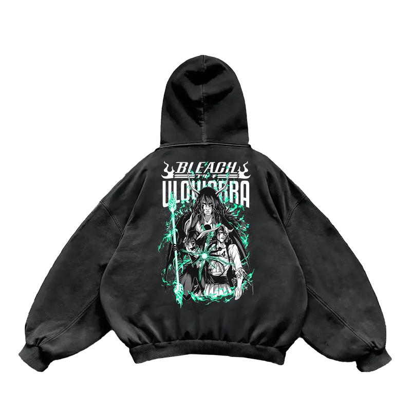 Japan AnimeBLEACH Ulquiorra Cifer Printed Hooded Men Women High Quality Washed Cotton Hoodies Harajuku Male Manga Sweatshirt
