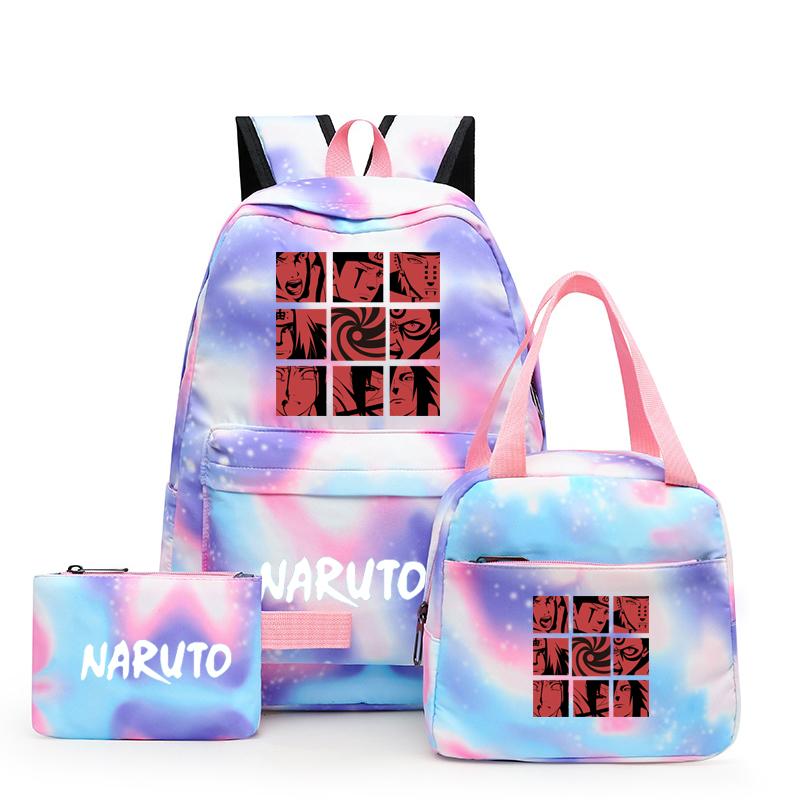 3Pcs/set Anime Naruto Canvas Backpack for Girl with Lunch Bag Pen Case Backpack Student Back To School Backpack Rucksack Mochila
