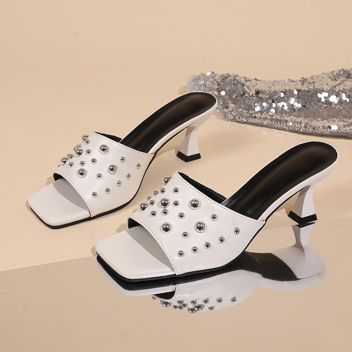 

Fashion Sexy High Heels Slippers Women Fashion Elegant Shoes Summer Pumps Sandals 2025 New Flip Flops Party Dress Heeled Sandales 36 бежевый