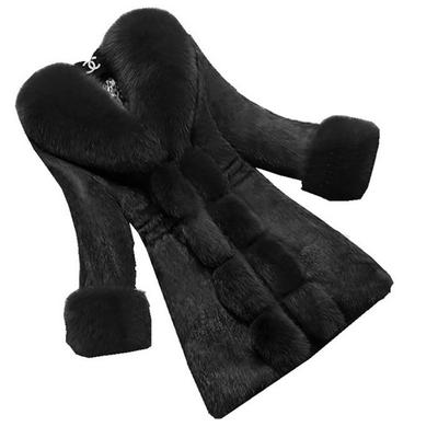 Damski płaszcz kieszeń V Neck długie rękawy zagęszczony wiatroszczelny utrzymuj ciepło Slim Fit Lady średniej długości płaszcz ze kołnierzem ze sztucznego futra na randki
