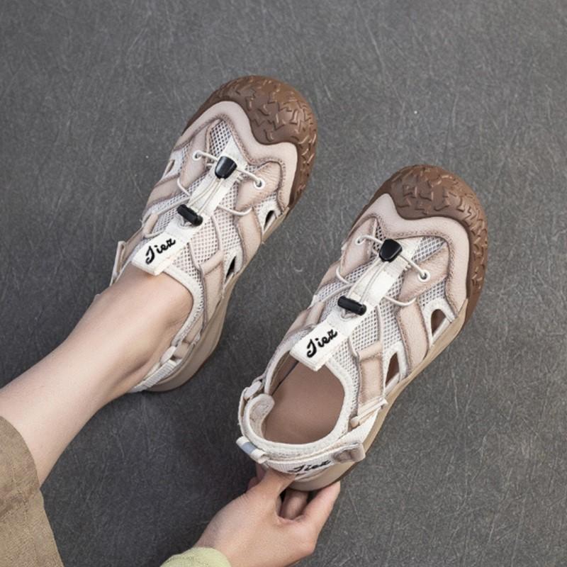 Fashion GKTINOO 2025 Summer New Retro Round Toe Breathable Mesh Sports Sandals Genuine Leather Lightweight Women's Shoes