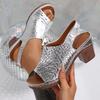 Women's Snake Print Peep Toe Platform Sandals, Chunky Heel Summer Shoes
