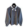 Black Checkered Women's Shirt Lace Bow Tie Front Open Button Ladies Long Sleeved Blouse Loose Casual Versatile Famale Top
