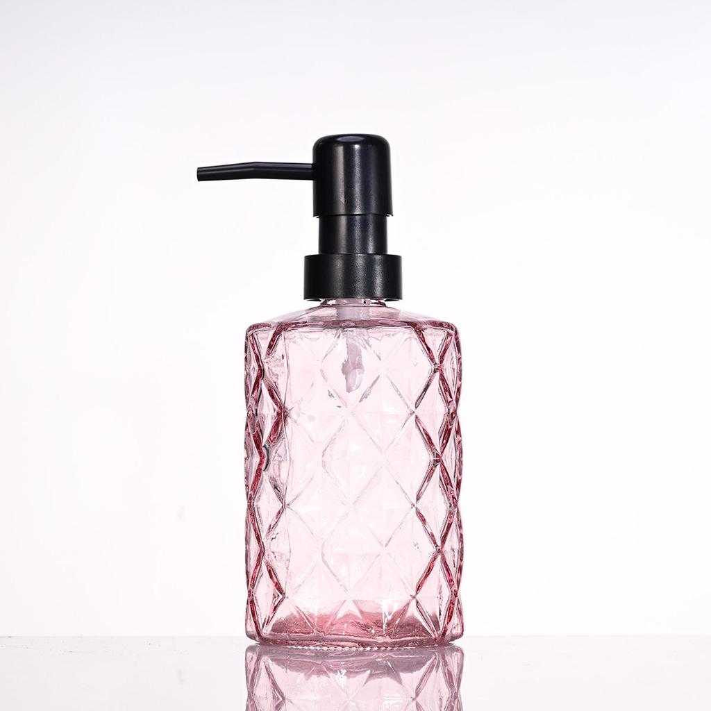 Rhombus Glass Soap, Shampoo & Lotion Dispenser Bottle - Press-Type Refillable