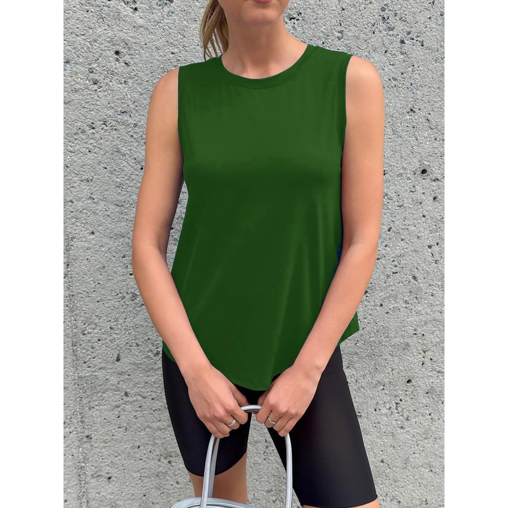 Sleeveless Crew Neck Top for Women Relaxed Fit Lightweight Pullover Blouse with Back Pleat Design for Daily Wear