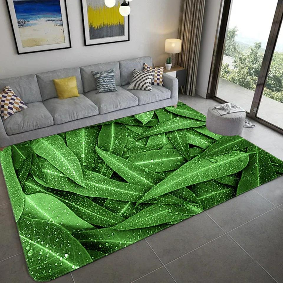 Living Room Carpet Green Leaf Printing Bedroom Entrance Door Mat Non-slip Bedside Home
