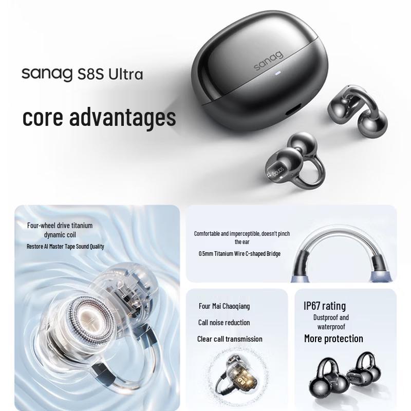 SANAG S8S Ultra Ear-Clip AI Translator Sport Bluetooth Headset