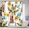 Whimsical Giraffe Flower Shower Curtain Cute Animal Bath Decor For Kids Bathroom Watercolor Print With Hooks