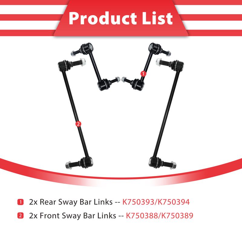 TOPICKSAP 4pcs Front Rear Stabilizer Sway Bar End Link Kit for Ford Taurus Flex Lincoln MKS MKT 2010-2018 K750388 K750389
