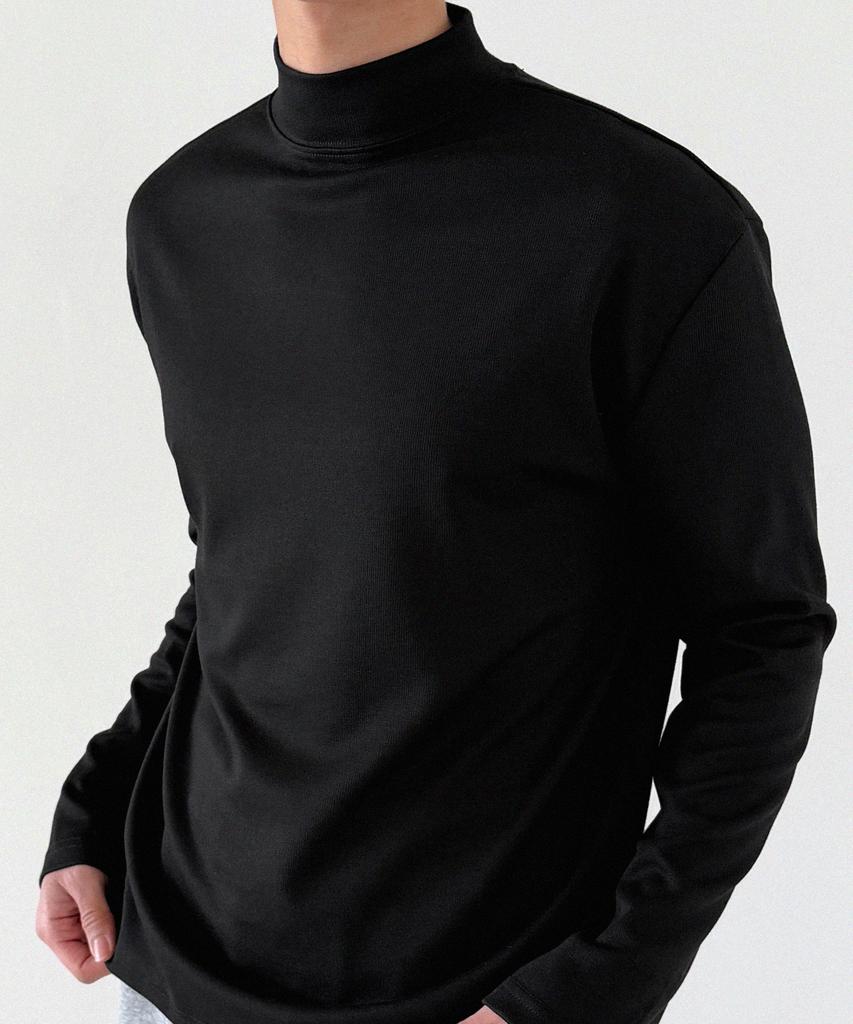 ORIGINALDAY Soft Mock Neck Long Sleeve T-Shirt Black