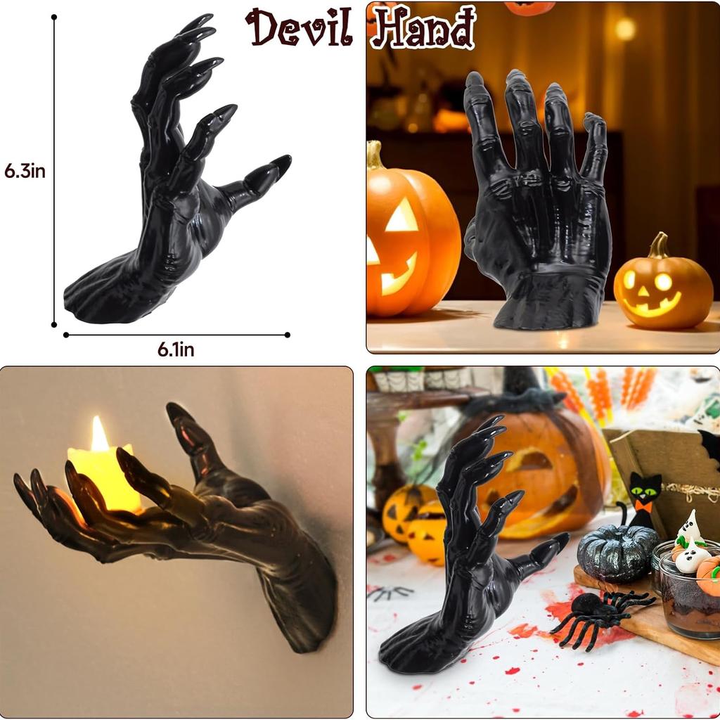 Halloween Decorations Indoor Gothic Decor Pack Of 3 Wall Mounted Hands Creepy Reaching Hands With Lighted Candles For Gothic Wall Decorations