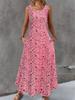 Plus Size Women Summer Dress Elegant Round Neck Sleeveless Slim Print Pocket Dress Flattering Comfort