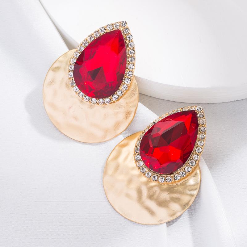 Women's Exaggerated Water Drop Shaped Colored Glass Crystal Earrings Simple Personalized Earrings