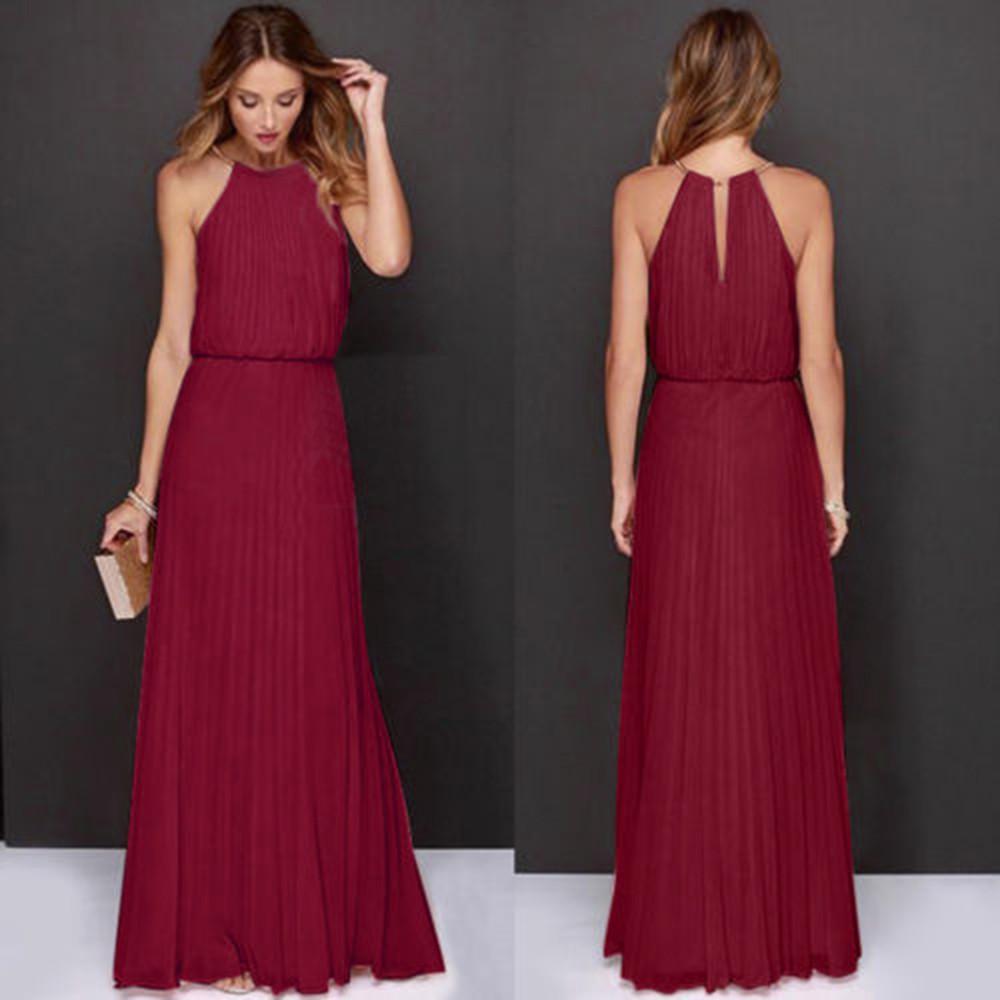 Outdooor High Quality Womens Formal Chiffon Sleeveless Prom Evening Party Long Maxi Dress