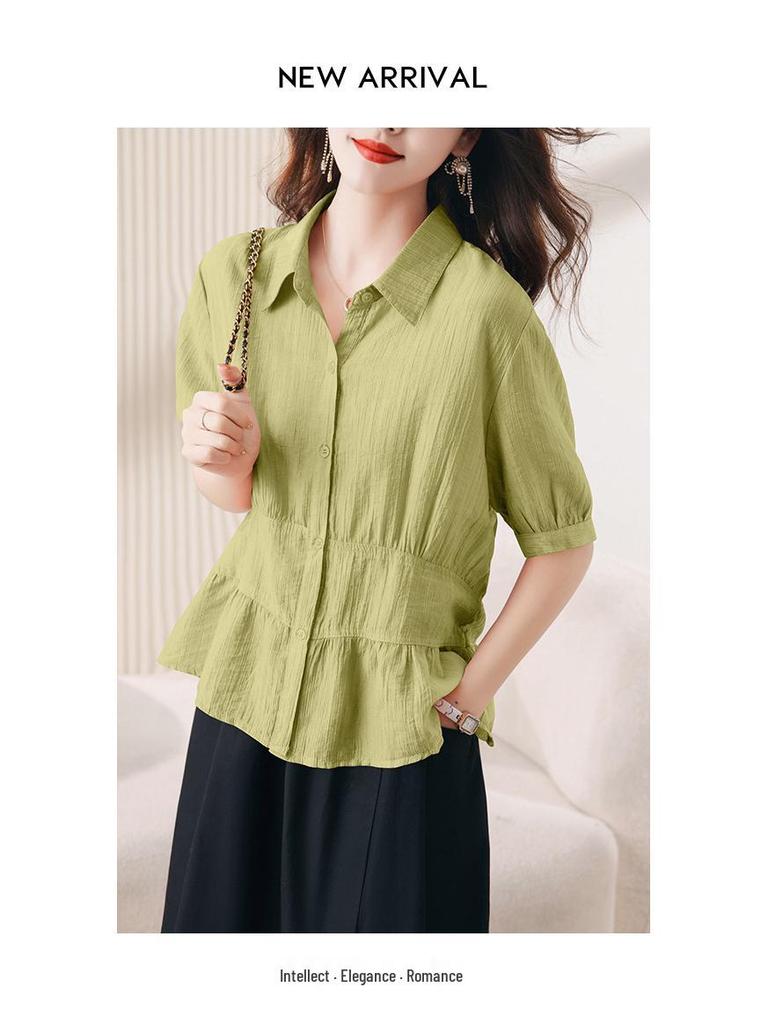 Trendy Summer Skirt Suit: Slimming Two-Piece with Stylish Half-Open Collar for Young Moms