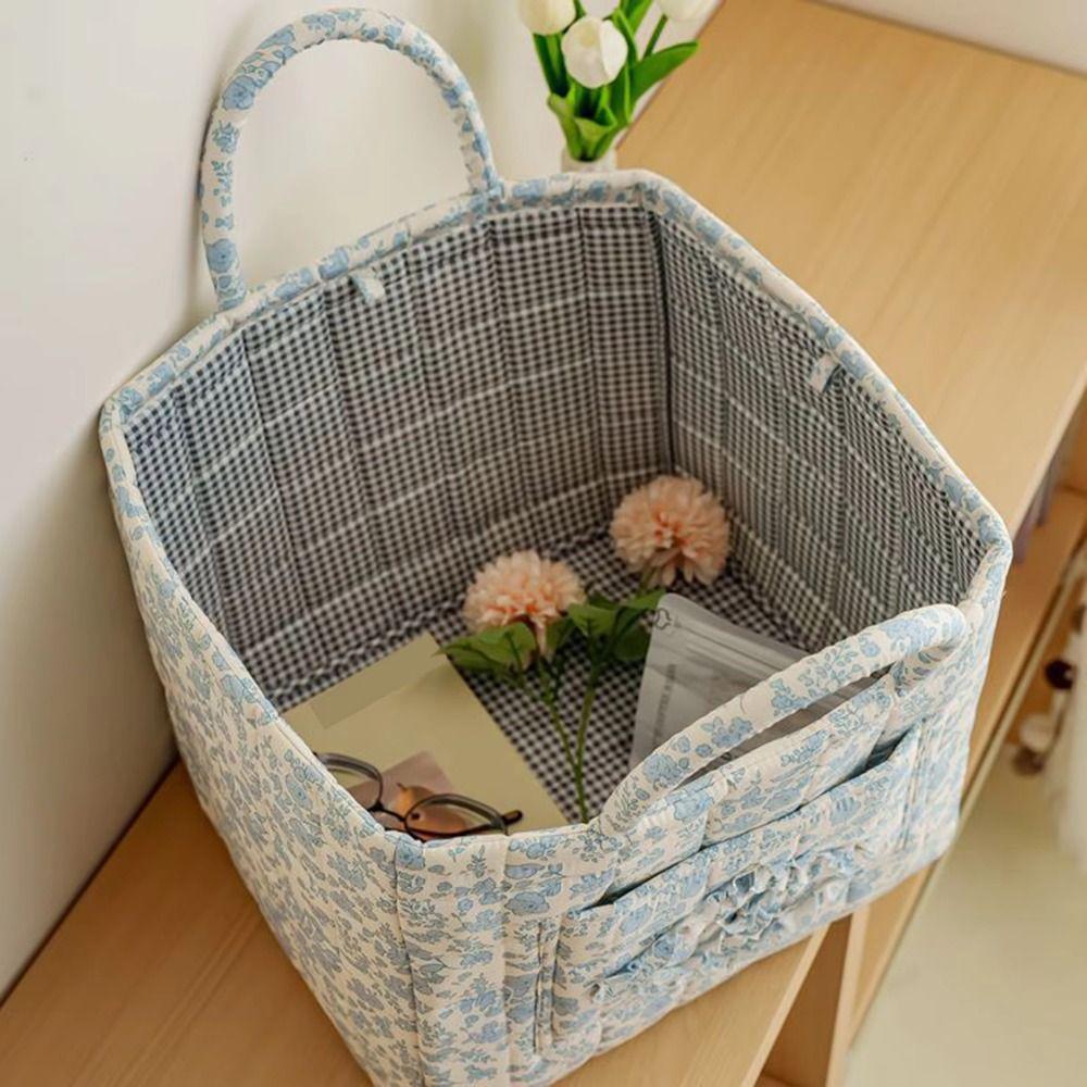 Vintage Foldable Laundry Basket with Side Pocket Quilted Storage Basket Travel