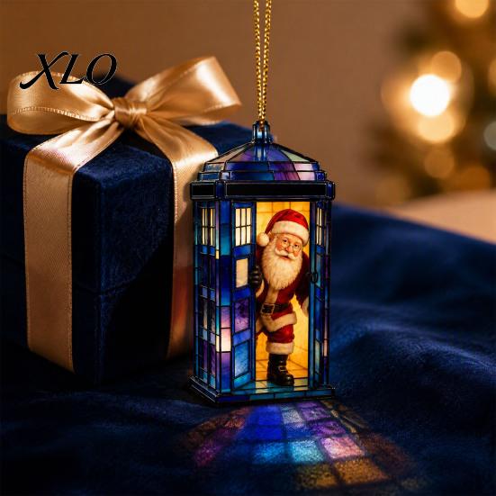 Decorative Animal Shaped Ornaments Blue Glass House Christmas Hanging Ornament, Acrylic Double Side Thoughtful Gift Ideas Printed Tree Decor Pendant,