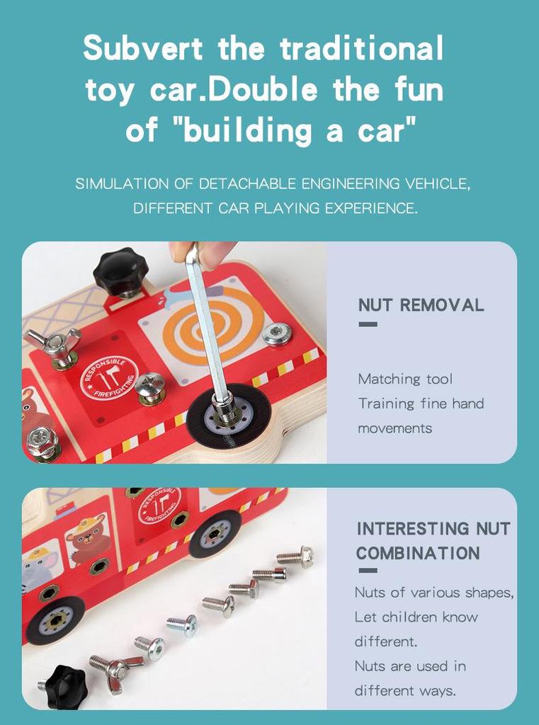 Wooden Fire Truck Screwdriver Set for Kids: Sensory Assembly Toy for 3-5 Years