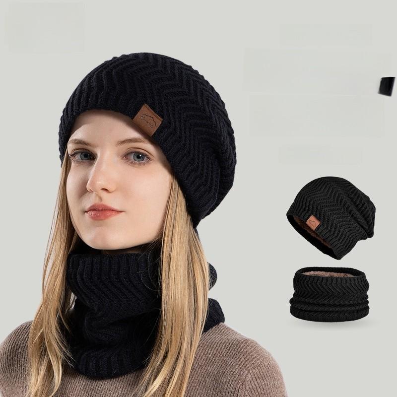 Knitted Winter Hat And Neck Warmer Set With Fleece Lining For Women Outdoor Cold Weather