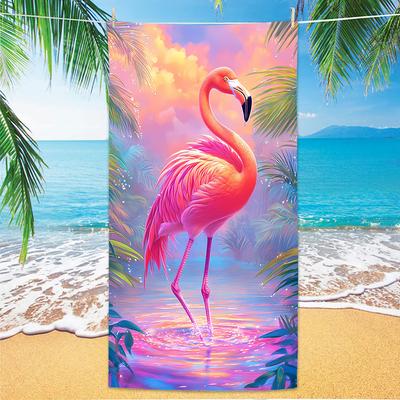 Flamingo Beach Towel, Digital Printing Thin Quick-Dry Anti-Sand Microfiber Lightweight for Swim, Yoga, Travel, Gym, Gift