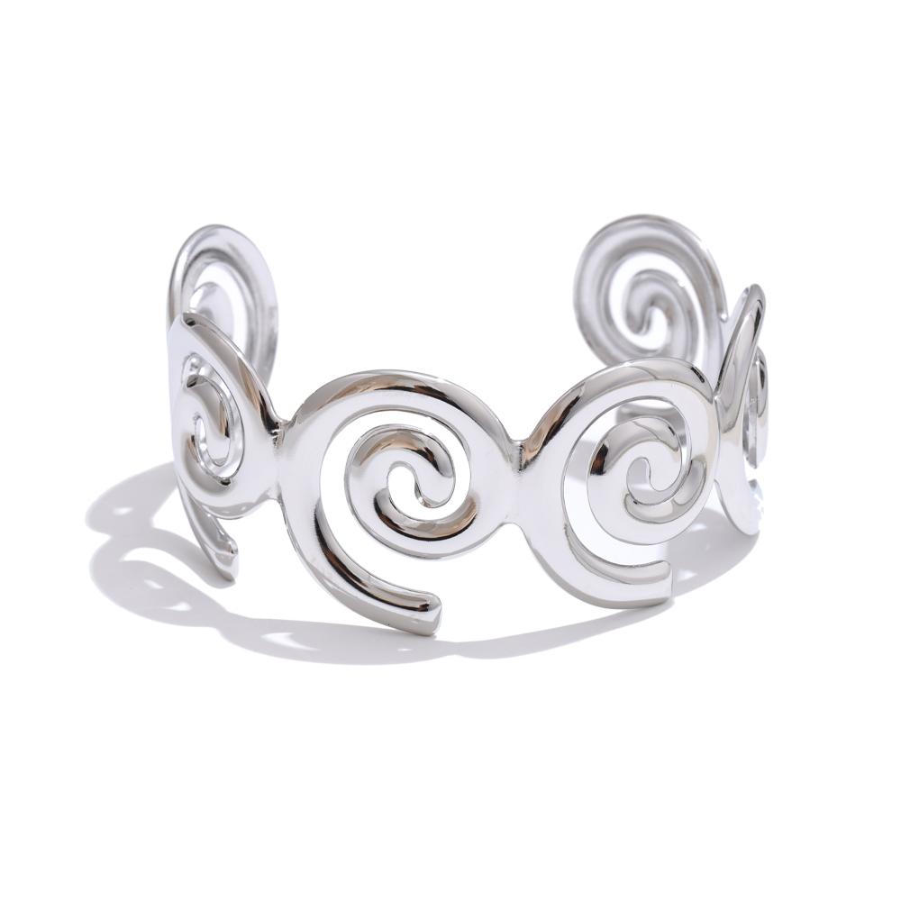 Yhpup 64mm Stainless Steel Metal Shell Shape Cuff Bracelet Bangle Waterproof Smooth Metal Distinctive Jewelry Wholesale