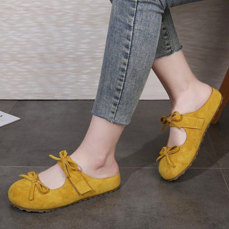 

Французские ретро туфли Мэри Джейн женские 2025 новые легкие круглые носовые туфли с бантом на плоской подошве легкие ветровые полуботинки 35 жёлтый