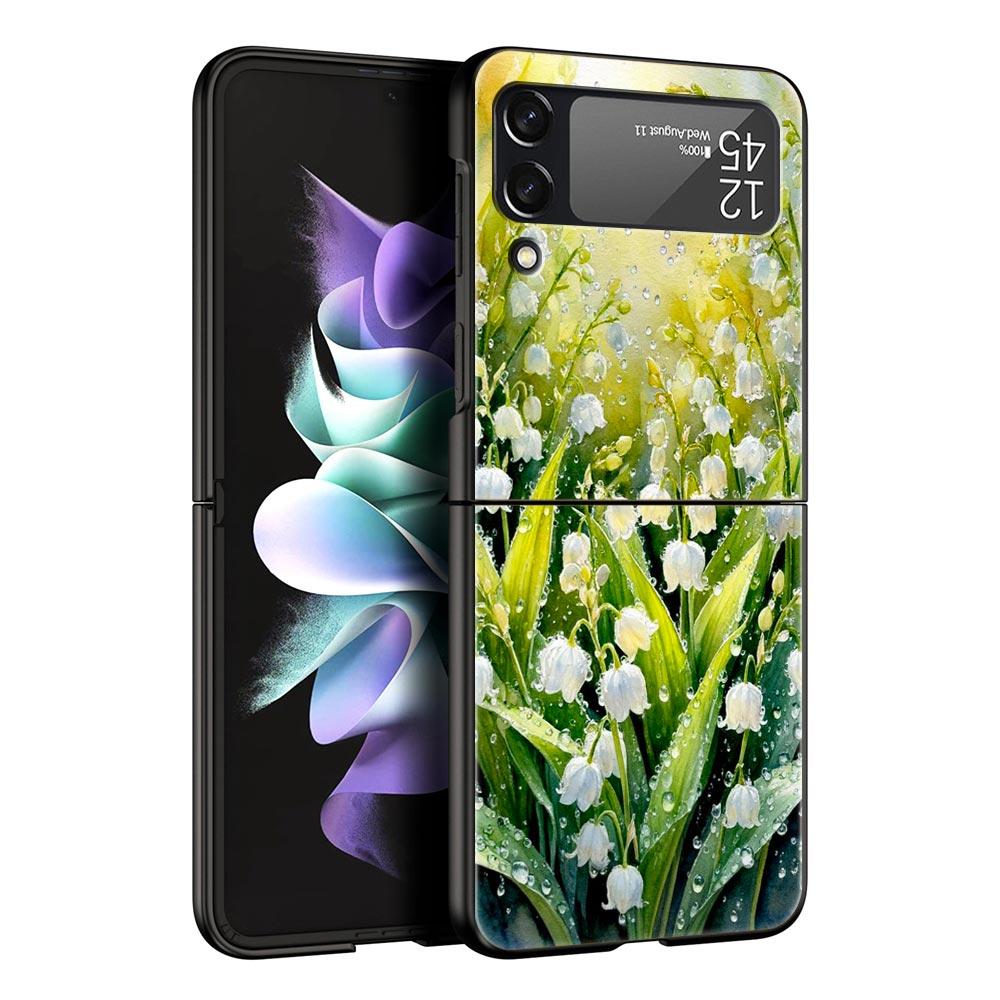 Maiglöckchen Klar Floral Hart-PC Handyhülle Für Samsung Galaxy Z Flip 7 6 5 4 Schwarze Abdeckung Für Galaxy Z Flip3 Faltbare Tasche