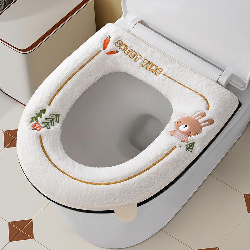 Cute Winter Thickened and Fleece-lined Toilet Seat Cushion, Washable, with Zipper