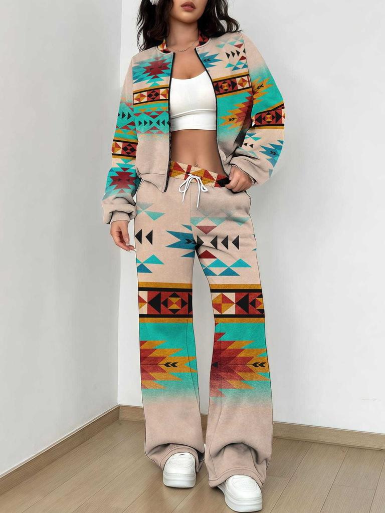 Bohemian Style Explosive Set Autumn and Winter New European and American Women's Clothing Ethnic Style Printing Women