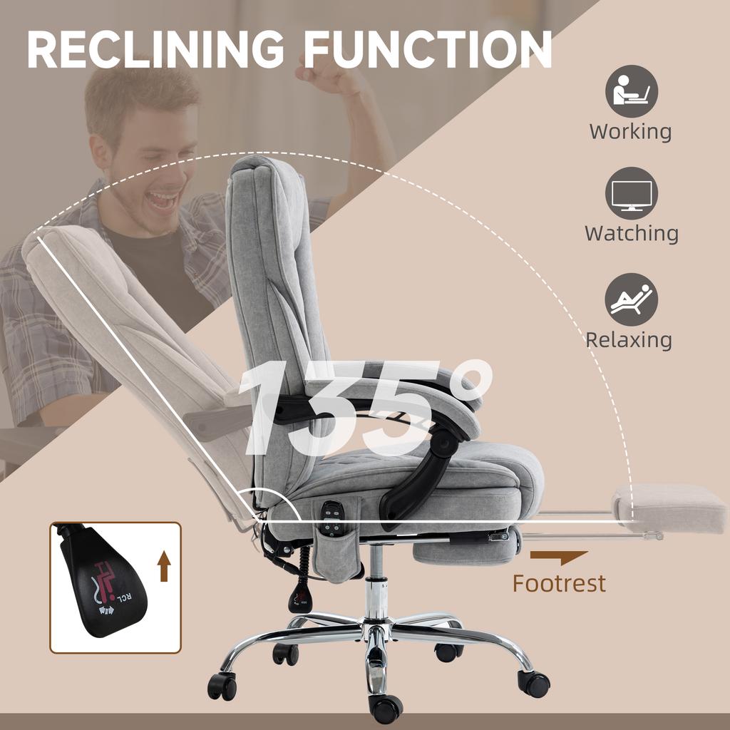 Massage Office Chair Heated Reclining Computer Chair With Adjustable Height And Footrest Grey