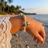 Bohemian Cowrie Shell Bracelet Cute Starfish Charms Blue Stone Beads Elastic Wristband for Women Summer Beach Vacation Jewelry