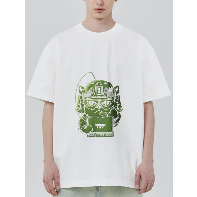 Black T Shirt with Green Cat Stormtrooper Graphic Print for Casual Wear